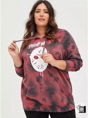 Torrid Hoodie Friday The 13th Red & Black Tie Dye, Size 3 (3X 22-24), Used